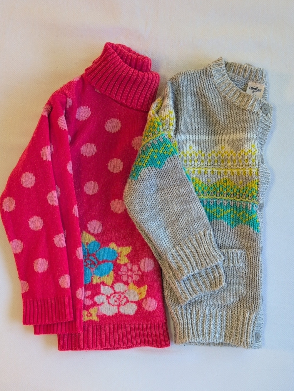 Girls 3T Cozy Autumn Transitional Knit Sweater Duo Lot 2 Pcs Oshkosh B'gosh